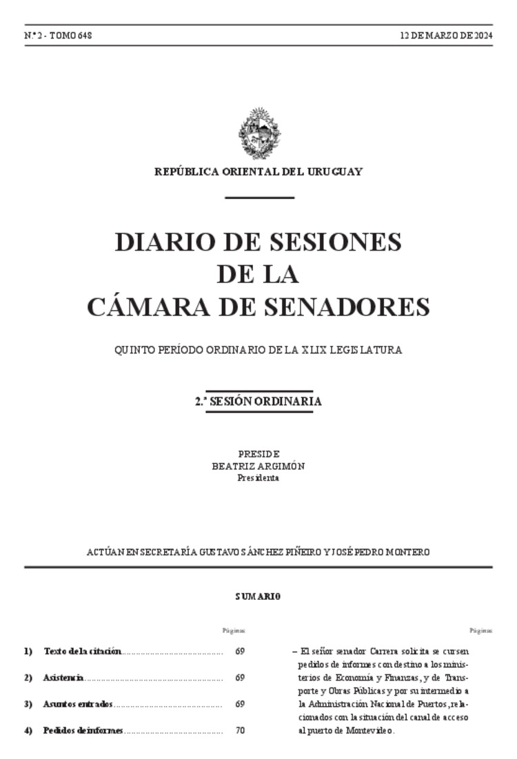 DIARIO DE SESIONES DE LA CAMARA DE SENADORES del 12/03/2024